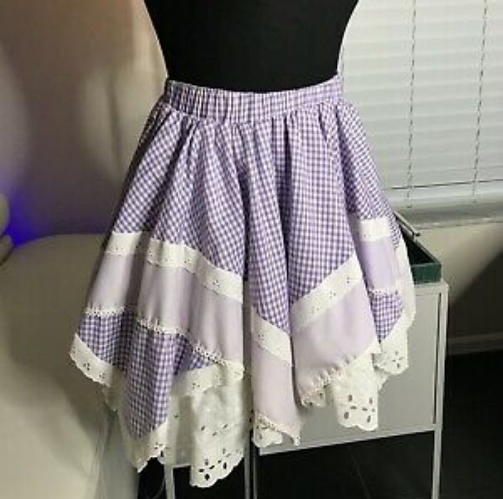 Jeri Bee Square Dance Circle Skirt Blue Gingham